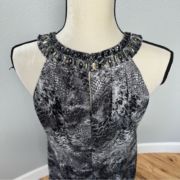 White House Black Market Snakeskin Print Halter Jeweled Neck Mini Dress Sz 6 - Picture 6 of 10